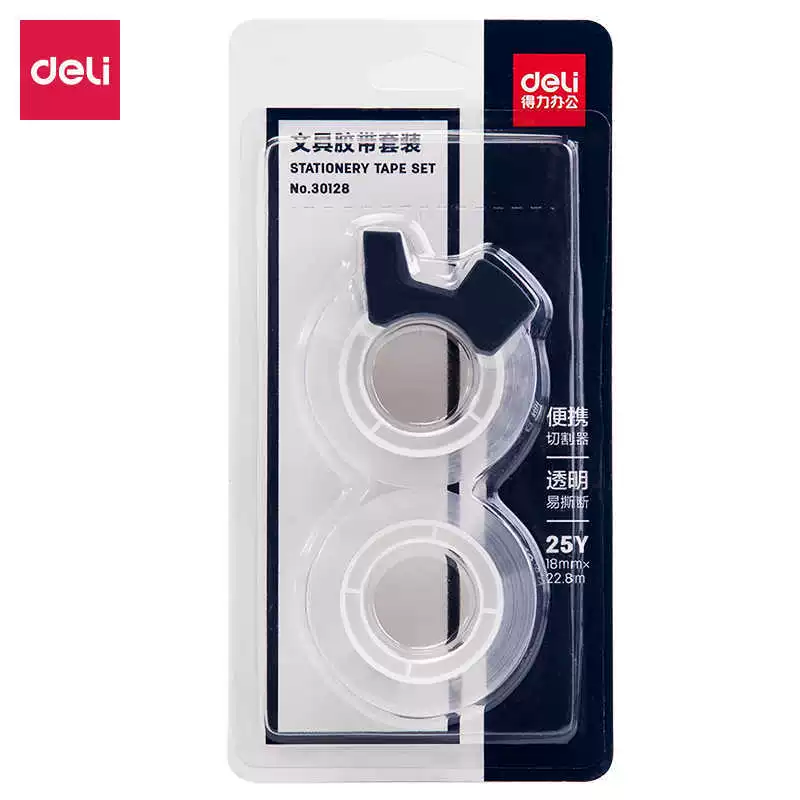 Deli 30128 набор прочных канцелярских лент 18 мм*25y*38um (высокая прозрачность) (2 рулона/карта) высокая вязкость