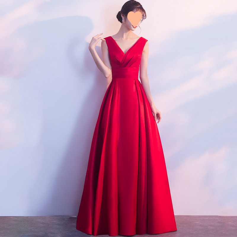 Long evening dress dress can be worn at ordinary times V-neck banquet elegant queen toast dress bridesmaid dress dress