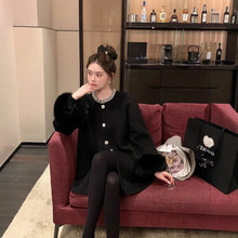 【富家千金】贵妇战袍狐狸毛羊毛大衣女小香双面呢羊绒外套中长款