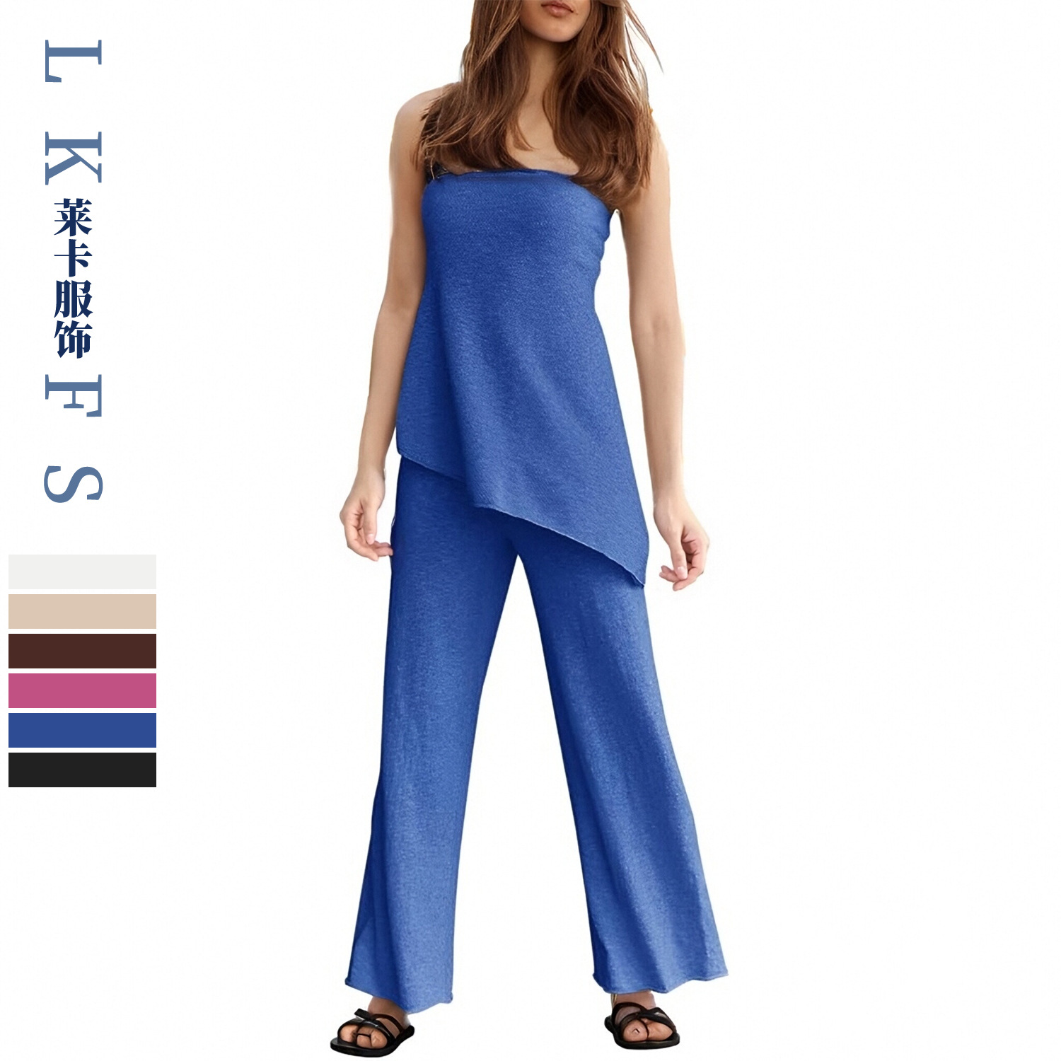 25 European and American Cross-Border Amazon Fashion Elegant Women's Pajamas Aliexpress New Pure Color Tube Top Pants Home Clothes