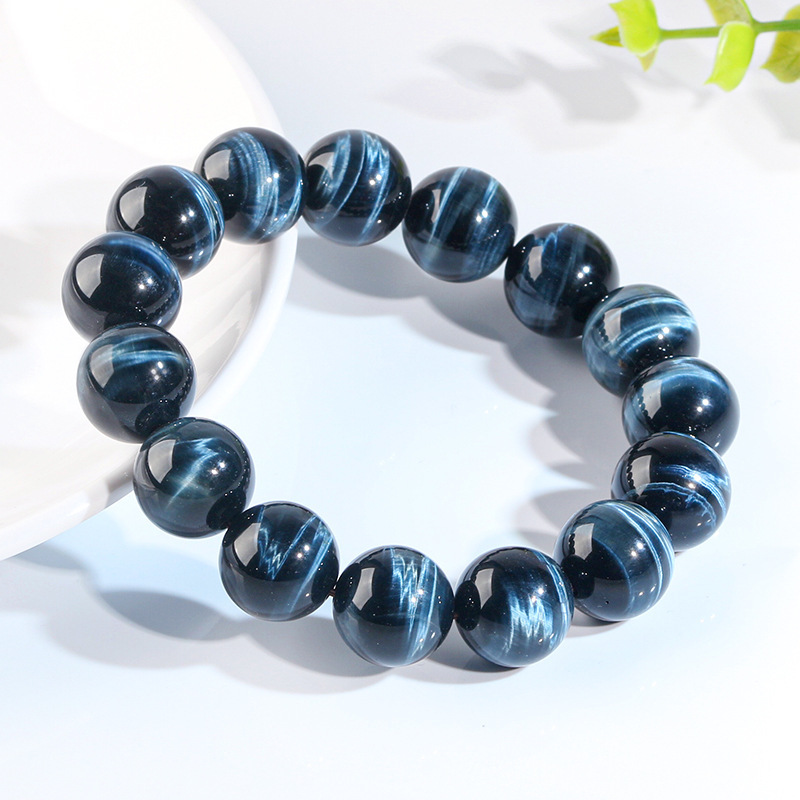 Natural Blue Tiger's Eye Stone Bracelet, Wood Alexandrite Lightning Pattern Versatile Bracelet, Donghai Ketao Gemstone Wholesale, Stone of Courage