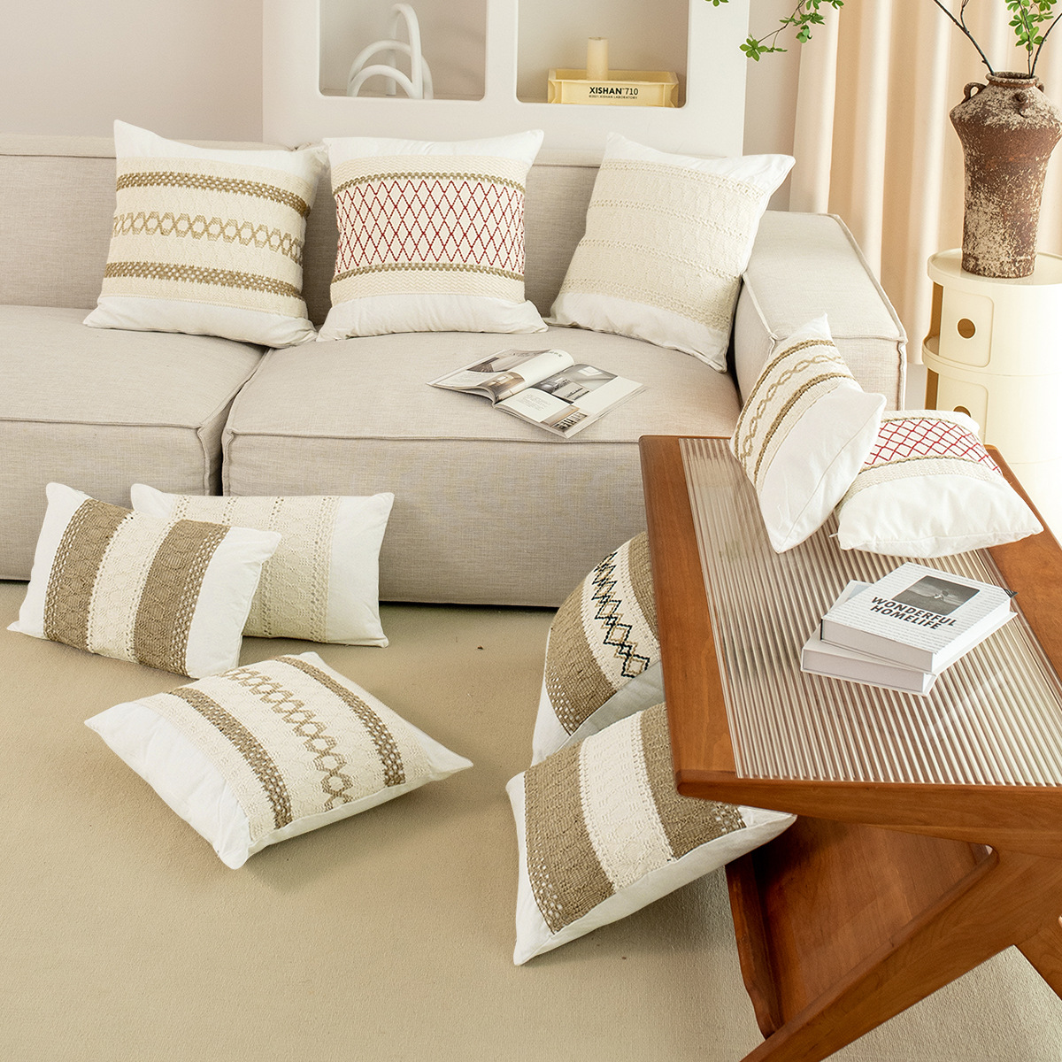 TEMU funda de almohada de imitación de lino transfronteriza sin núcleo 45x45 funda de sofá de oficina