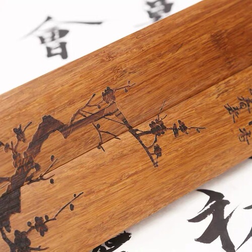 18cm30cm purple bamboo ruler paperweight calligraphy paper plum orchid bamboo chrysanthemum solid wood carved study four treasures book ruler
