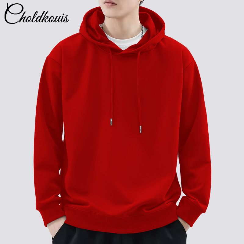 빅 레드 후드 스웨트셔츠 레귤러 스타일 - 솔리드 컬러 [GL]