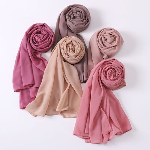 Export Trade Live Single Color Pearl Chiffon Long Scarf Hijab Malay Veil Hui Ethnic Headscarf Middle East African Headscarf 