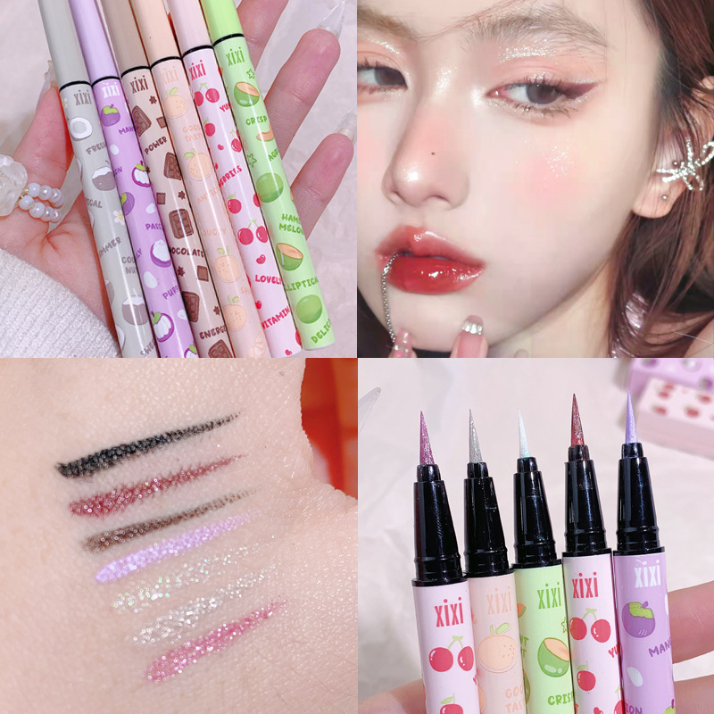 Makeup xixi fruit party pearlescent eyeliner brightening lying silkworm shadow Pen Waterproof natural outline eye makeup pink