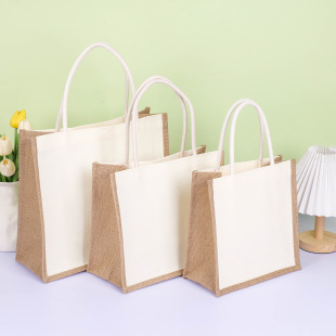 Cotton and Linen Stitching Handbag Student DIY Graffiti Shoulder Blank Canvas Bag Linen Gift Bag Custom Logo