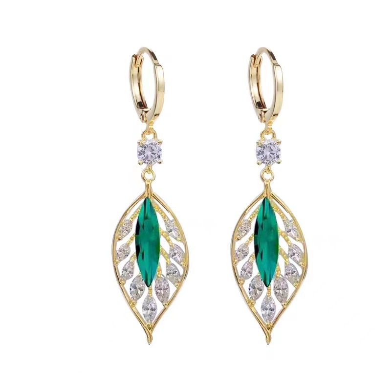 1 Pair Lady Leaf Inlay Alloy Zircon Drop Earrings display picture 5