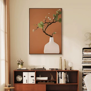 客厅装饰画侘寂风中古抽象花瓶硬高级感艺术绿植玄关挂画落地摆件
