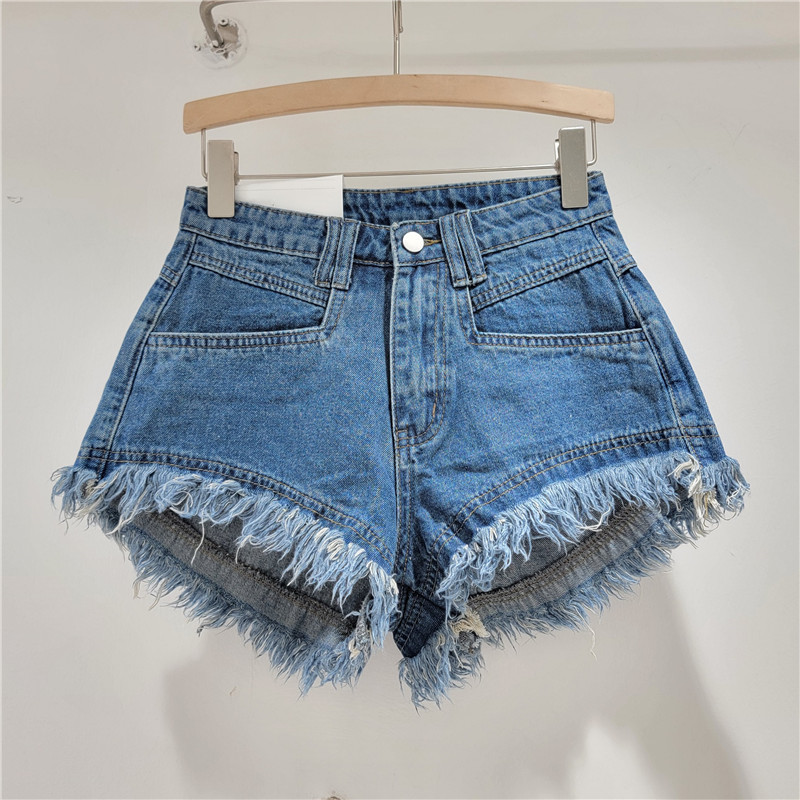 Pantalones Cortos Jeans de Mujer con Deshilachado de Poliéster