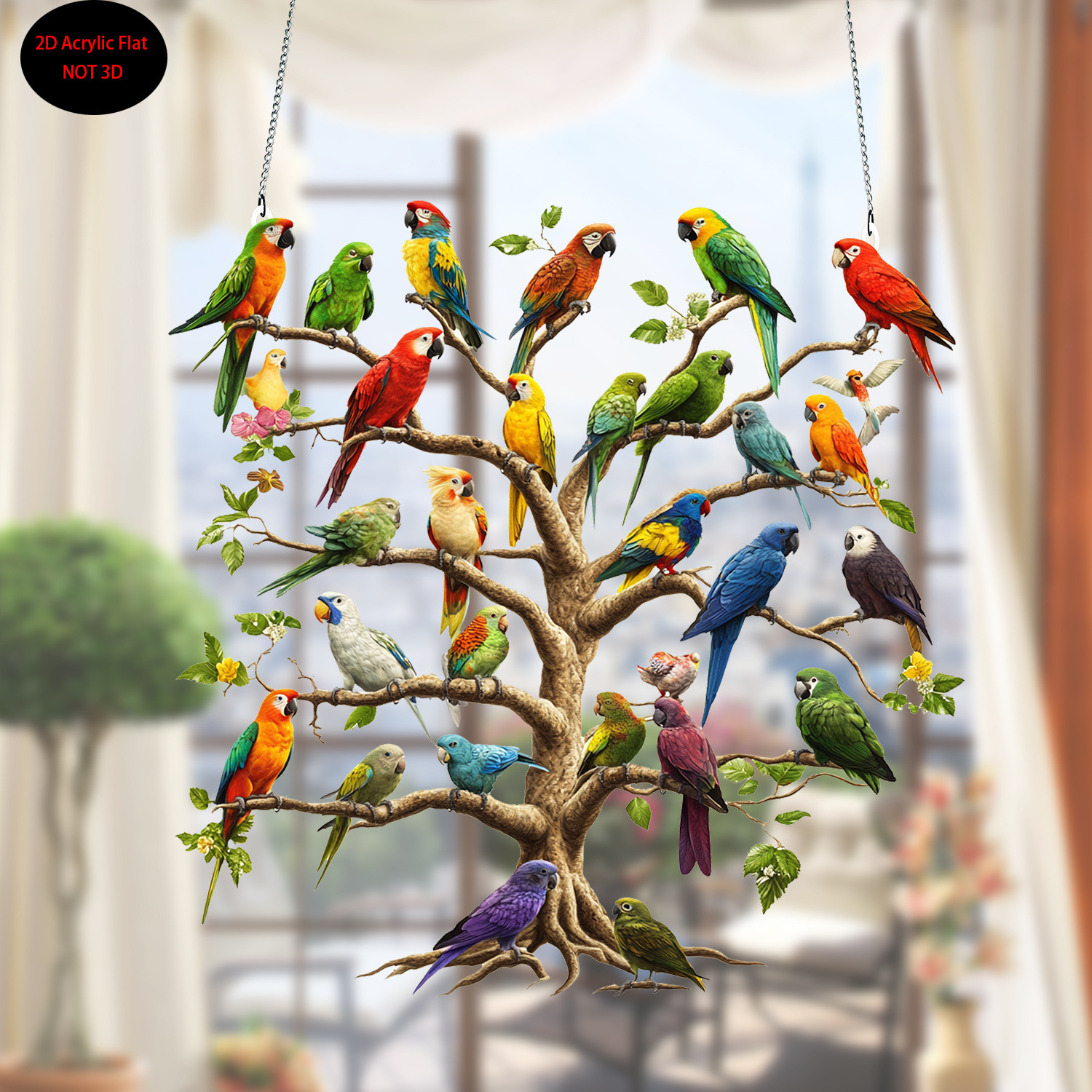 2D Plano de color Parrot Tree Acrylic Light Catcher - 8 pulgadas x 8 pulgadas Bohemia Wall Mounted, Vivid