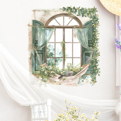 外貿唯美假窗綠植花朵臥室客廳玄關家居裝飾牆貼貼紙自粘批發跨境