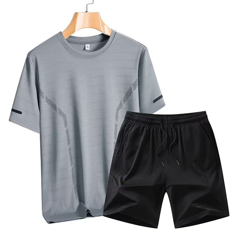 Hielo camiseta delgada hombre y mujer secado rápido correr mangas cortas alta elástica juego deportivo de hielo transpirable dos piezas fabricante de chaqueta superior