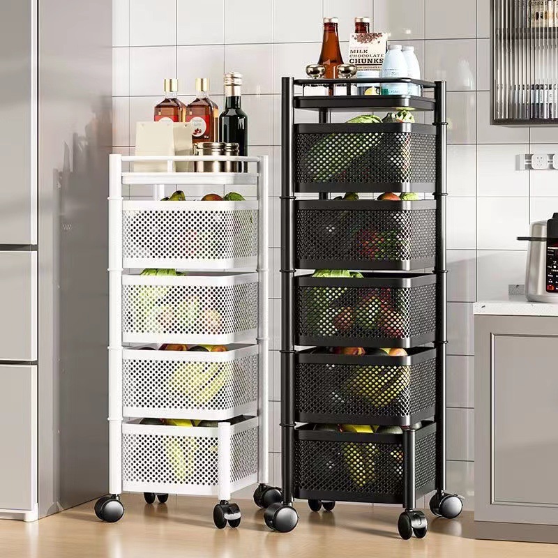 Estante de almacenamiento de cesta de red giratoria móvil multifuncional para estante de esquina de cocina doméstico moderno y simple