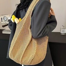 夏季流行新款编织女包手提编织袋时尚洋气单肩网兜包海边旅行草编