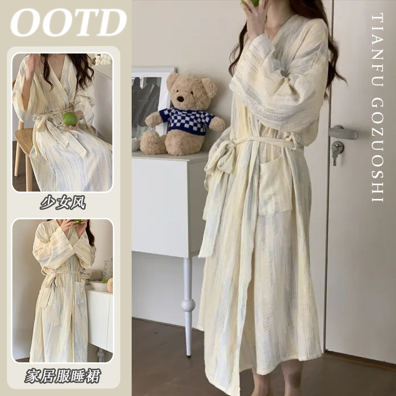 【Cotton-Like Fabric】Japanese-Style High-End Pajamas for Women, New Spring and Summer Sleepwear, Home Wear, Bathrobe That Can Be Worn Outside 【Cotton-Like Fabric】Japanese-Style High-End Pajamas for Women, New Spring and Summer Sleepwear, Home Wear, Bathrobe That Can Be Worn Outside