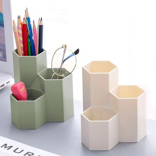 Hexagonal pen holder creative fashionable cute storage box desk beehive storage box cosmetic plastic pen bucket for women Instagram