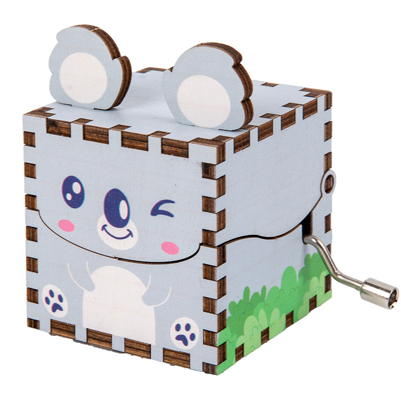 Caja de música de madera para niños DIY hecho a mano animales de dibujos animados regalos para niños pequeños puestos decorados con cajas de música de manivela juguetes