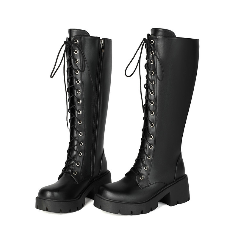 Women's Knight Boots, Round Toe, Thick Sole, Thick Heel, High Heel, Lace-Up Knee-High Boots, Fashionable Autumn and Winter Boots, Over-The-Knee Boots Women's Knight Boots, Round Toe, Thick Sole, Thick Heel, High Heel, Lace-Up Knee-High Boots, Fashionable Autumn and Winter Boots, Over-The-Knee Boots
