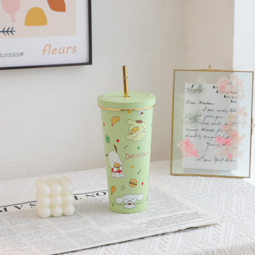 Cute Phnom Penh 304 Stainless Steel Insulated Cup Large Capacity 750ml Cartoon Vacuum Double-layer Straw Cup Ice Cup