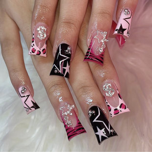 European and American Wear Armor Duckbill Leopard Print French Edge Pendant Star Steel Ball Fake Nail Removable Nail Pieces