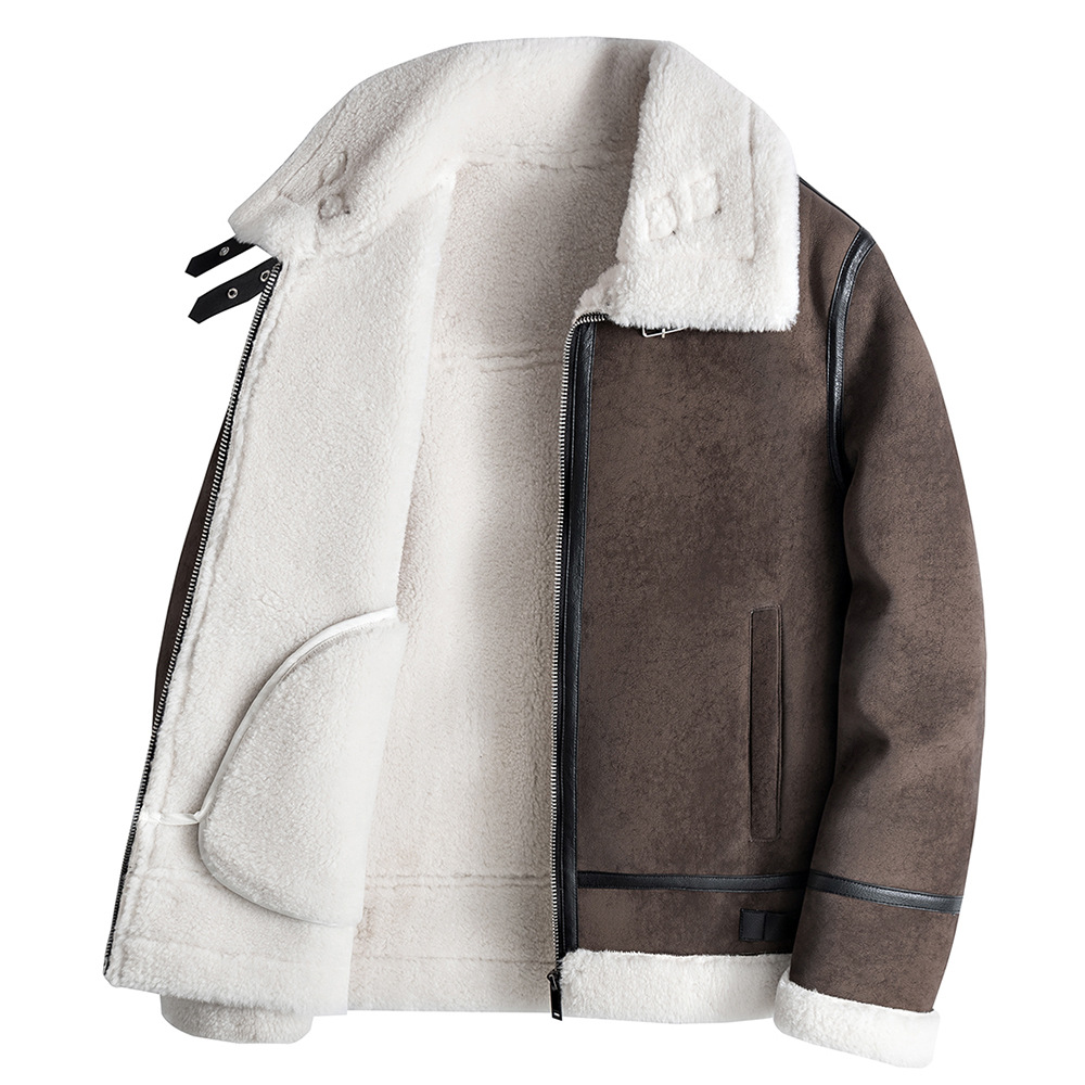 Jagdoutfit Pelz integrierter Herren-Kurzmotorrad-Revers-Fluganzug Hübsche PU-Leder-Trendjacke_voghion.com