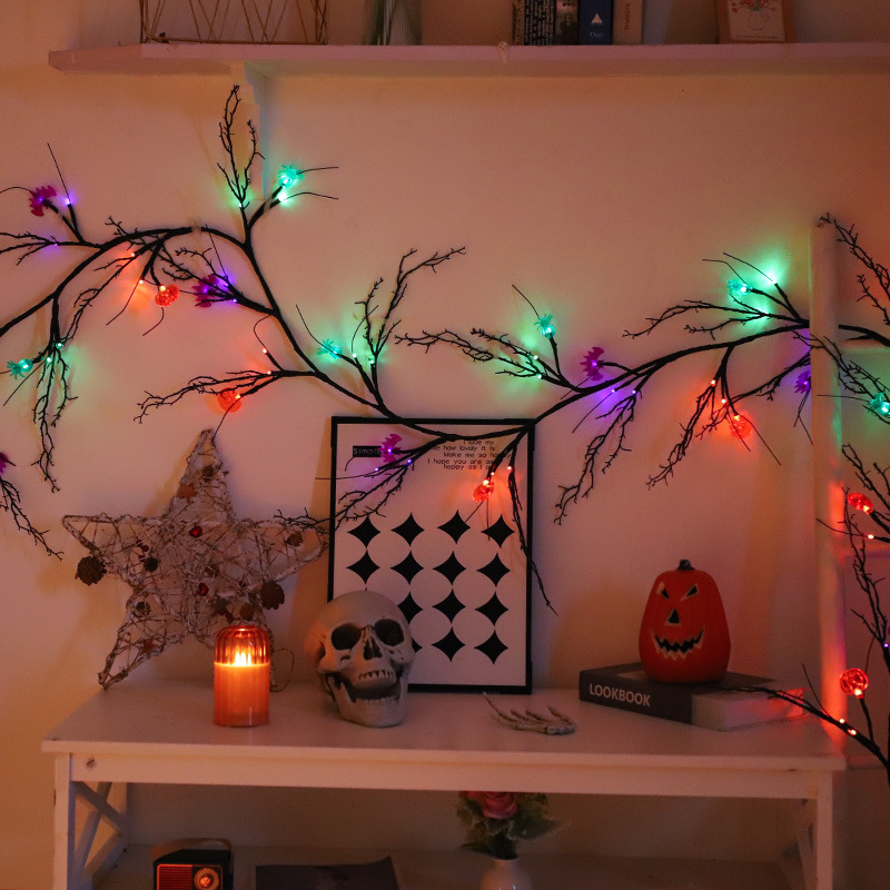 Fabricante spot simulación LED Halloween horror atmósfera decoración ratán lámpara cadena decoración habitación lámpara de color lámpara de ratán