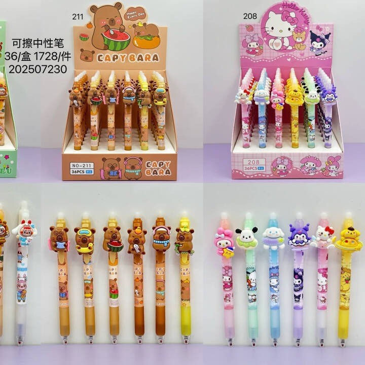 Cariñosa nueva caricatura pulsable bolígrafo neutro estereoscópico tres li cabeza de muñeca de alto valor facial estudiantes pulsable bolígrafo borrable