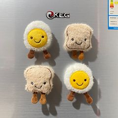 Cross-border refrigerator magnet novelty cartoon egg sandwich magnetic simulation food plush refrigerator magnet edible toy