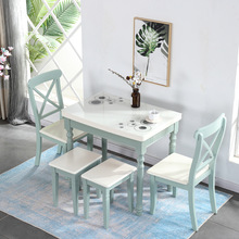 实木餐桌椅组合多功能地中海风格餐桌可伸缩小户型折叠桌家用4人