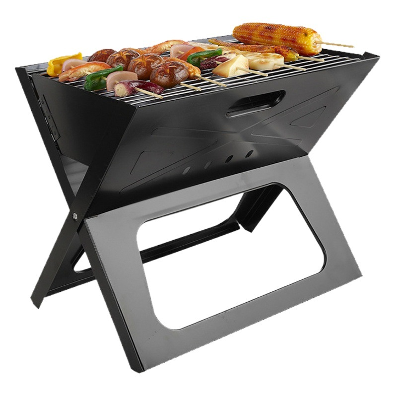 Parrilla de barbacoa plegable portátil en forma de X, parrilla de barbacoa para exteriores, parrilla de barbacoa plegable para el hogar, juego completo de herramientas y accesorios