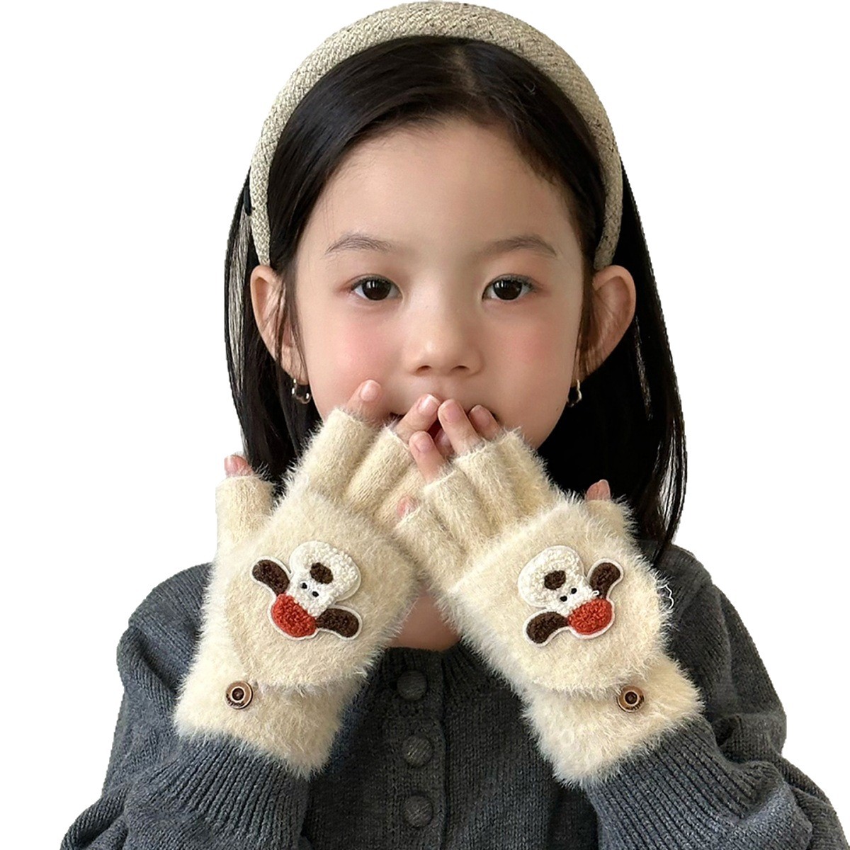 Guantes infantiles de invierno para niñas guantes de dedo para niñas guantes de medio dedo para estudiantes de escritura de escritura guantes de flip