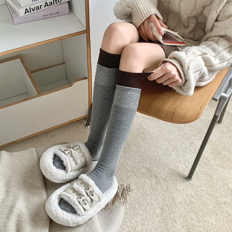 Autumn winter thick looped color blocked calf Korean Instagram internet famous double ribbed warm and slimming JK long_voghion.com