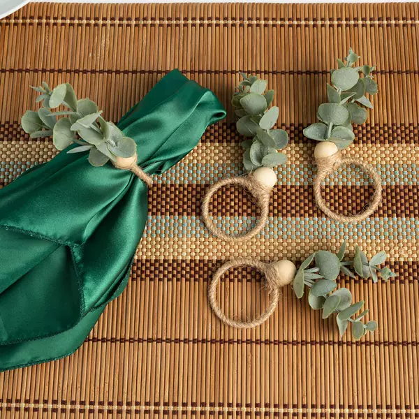 Cross-Border New Eucalyptus Leaf Napkin Ring Hotel Western Restaurant Banquet Table Handmade Simulated Green Plant Napkin Buckle