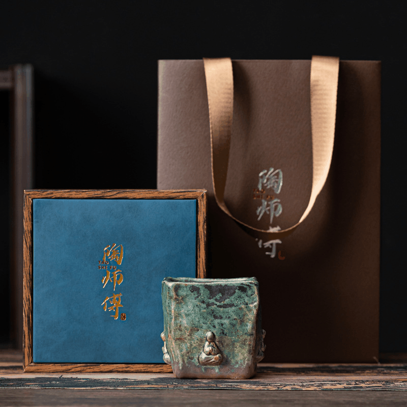 Rock mine coarse pottery tea lamp bronze uranium wood burning vintage hand kneading thousand Buddha Cup can be raised ceramic cup Master Cup Single Cup