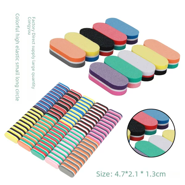 Mini high elastic sponge frustration long round small sponge polishing nail file new mini double-sided polishing strip