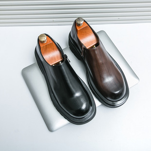 Cross-border wholesale Derby shoes men's new one-pedal low-top casual leather shoes men's British-style thick-soled black Martin shoes