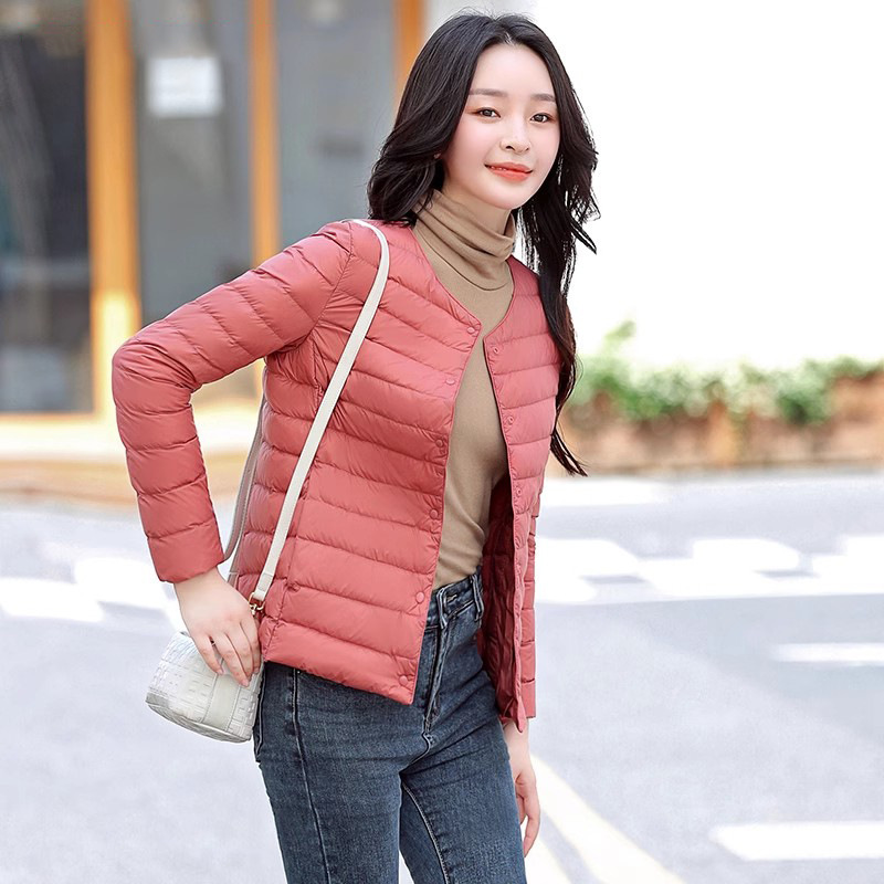 2023 Autumn and Winter Lightweight Down Jacket Women's Short Round Neck V-Neck White Duck Down Casual Liner Thin Inner Jacket Fashionable