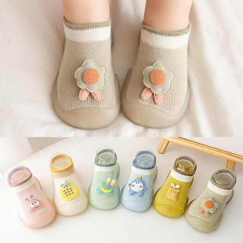 Spring and Autumn New Cute First Walking Shoes Cartoon Pattern Middle Calf Floor Socks Indoor Soft Sole Breathable Durable First Walking Socks