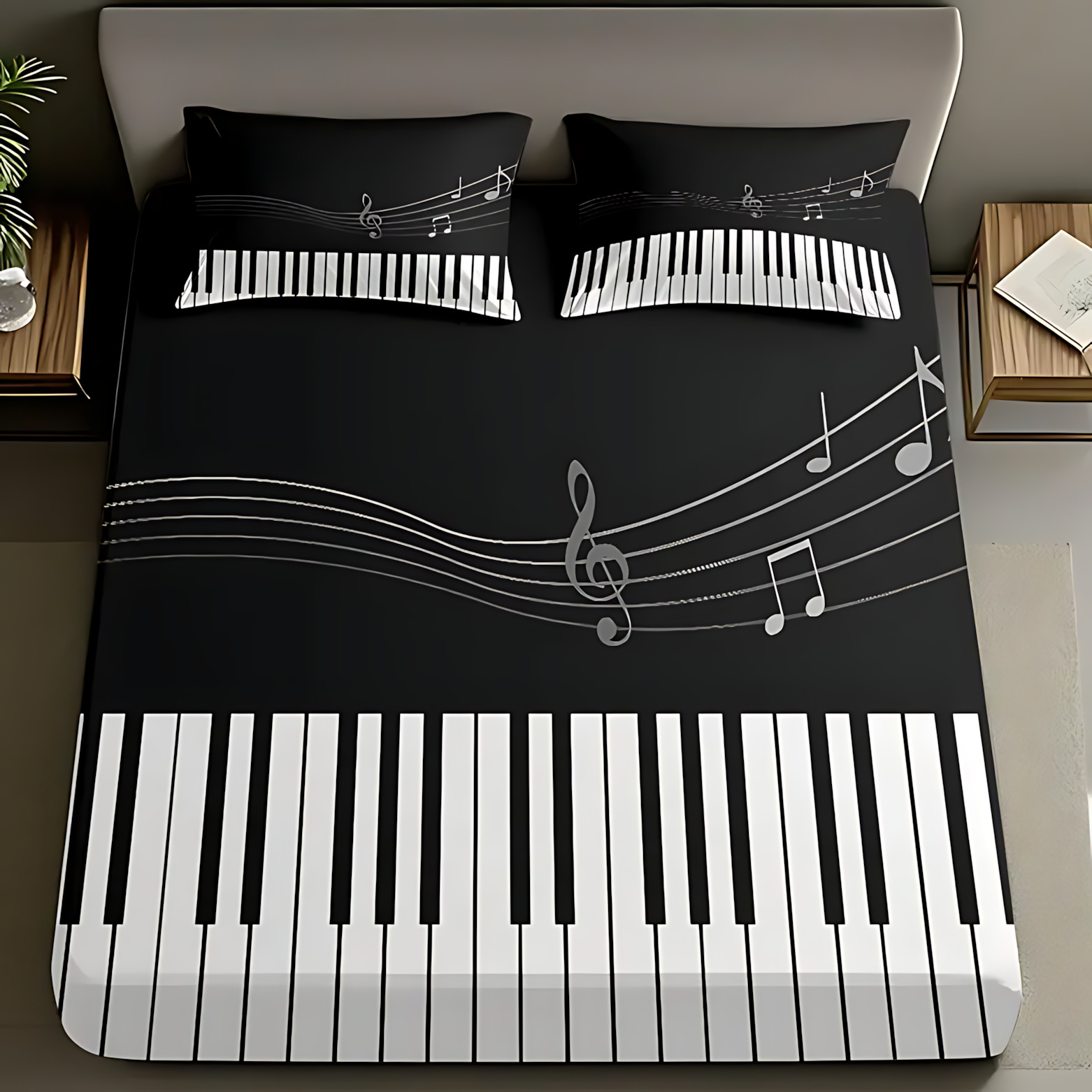 TEMU / JIT partitura nota patrón de impresión digital HD cama cama de cama kit de ropa de cama visita a casa transfronteriza