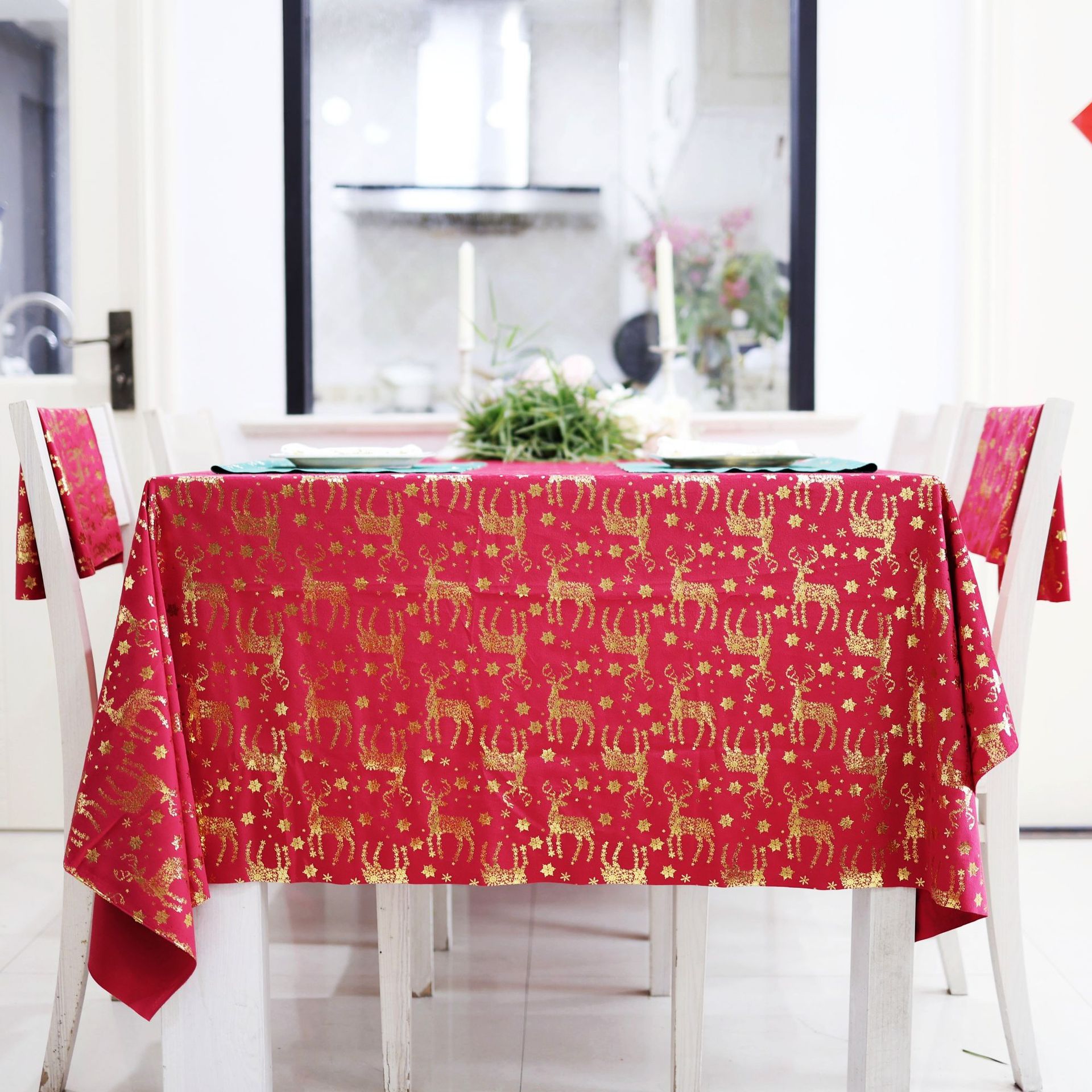 Navidad tela de terciopelo estampado tela de mesa rectangular cocina almohadilla de terciopelo de oro festivales transfronterizos ropa de Año Nuevo