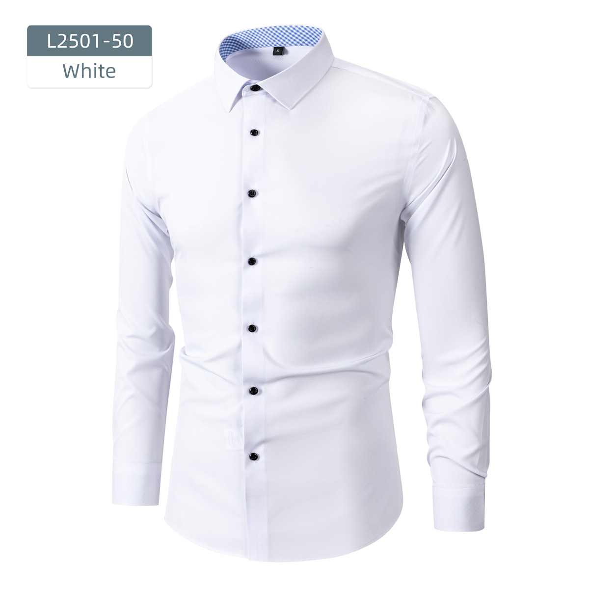 Camisas personalizadas transfronterizas para hombres de manga larga ropa de negocios elástica Amazon comercio exterior botones negros