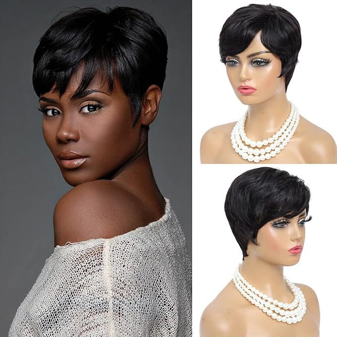 Cross-border hot wig women's short hair synthetic short hair Amazon Black Elf wig bangs women's full head cover