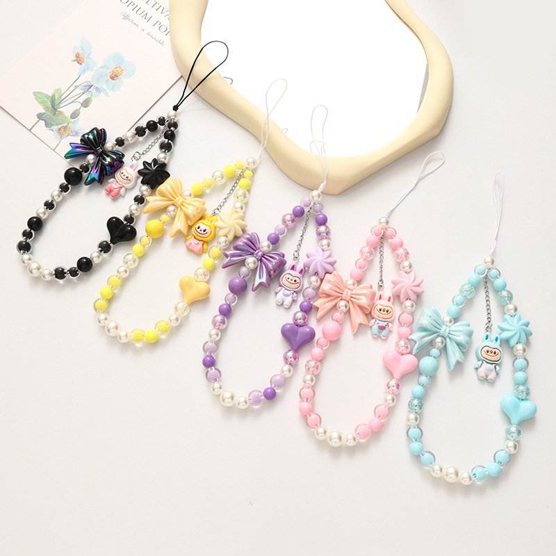 Cartoon cute fun pull cloth cloth mobile phone lanyard beaded acrylic mobile phone chain jewelry pendant