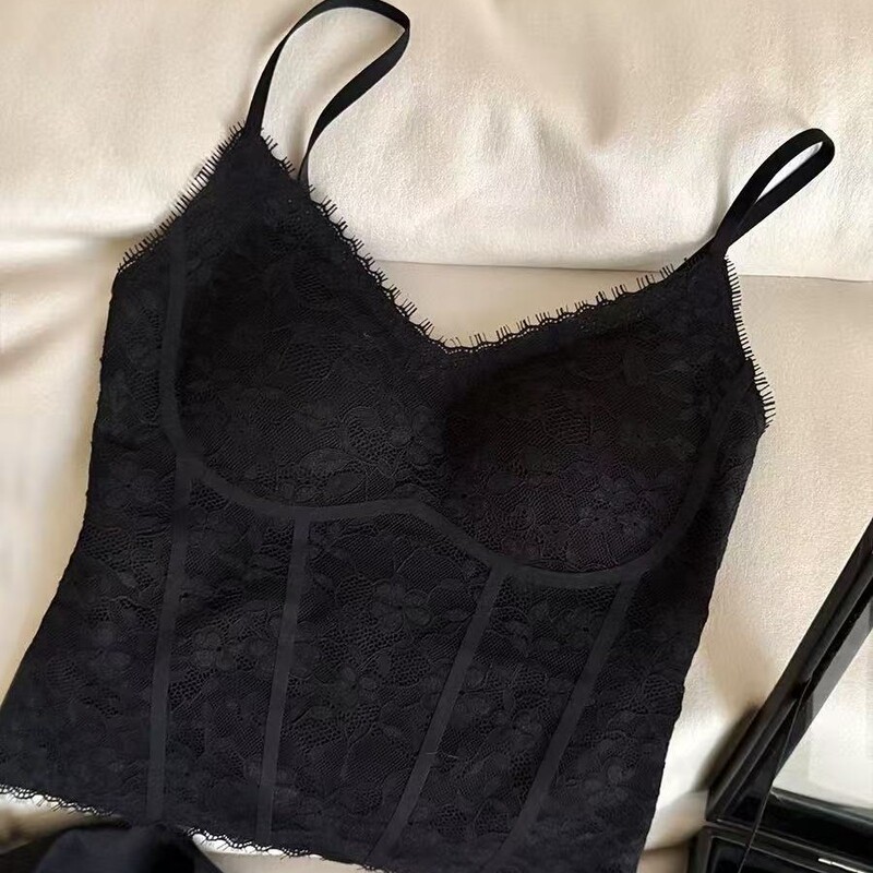 法式蕾丝美背吊带背心女内搭带胸垫内衣女秋季薄款可外穿打底上衣|undefined