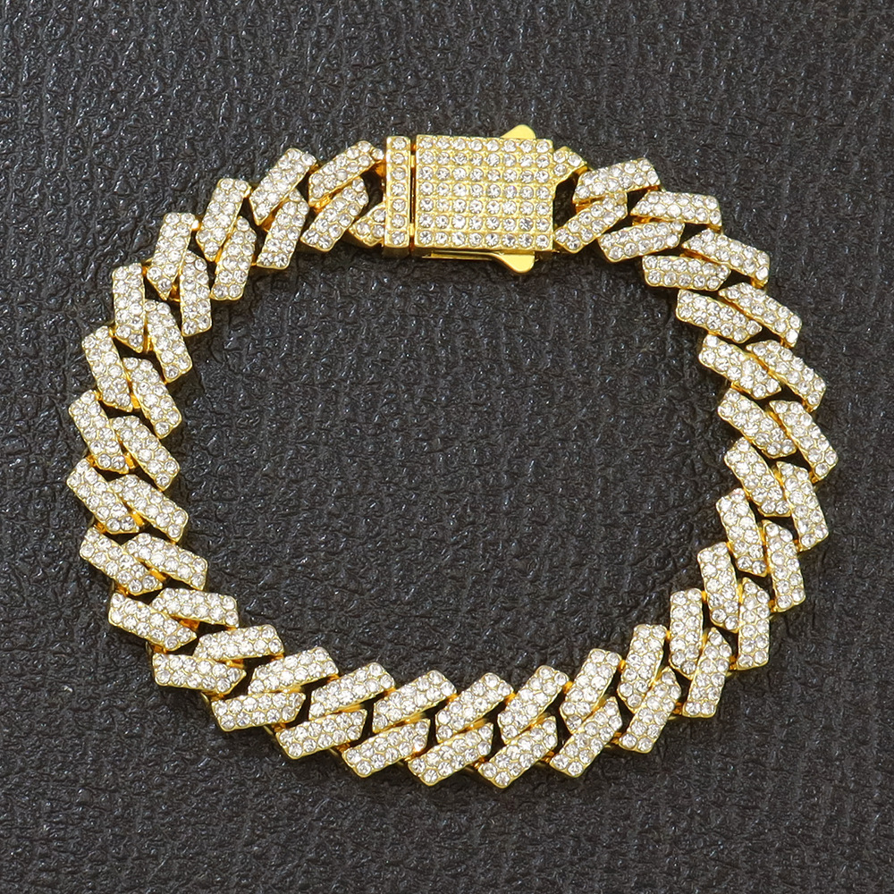 10mm Wide Diamond Diamond Bracelet Cross-border New Hip-hop Exaggerated Chain Bracelet Bracelet Accessories for Men and Women