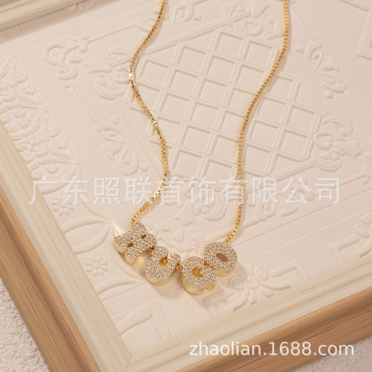 跨境新款项链18k真金锆石微镶diy英文名字26个字母吊坠