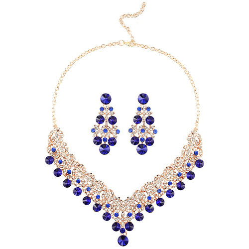 European and American cross-border hot selling bridal necklace and earrings set wedding dress evening dress photo studio accessories gem jewelry wholesale