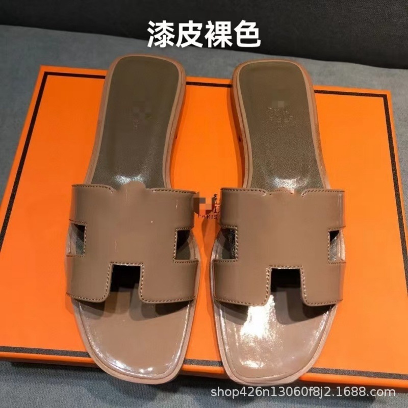 外贸经典款H家拖鞋女夏季高版本休闲一字型羊皮平底拖鞋批出货快|undefined