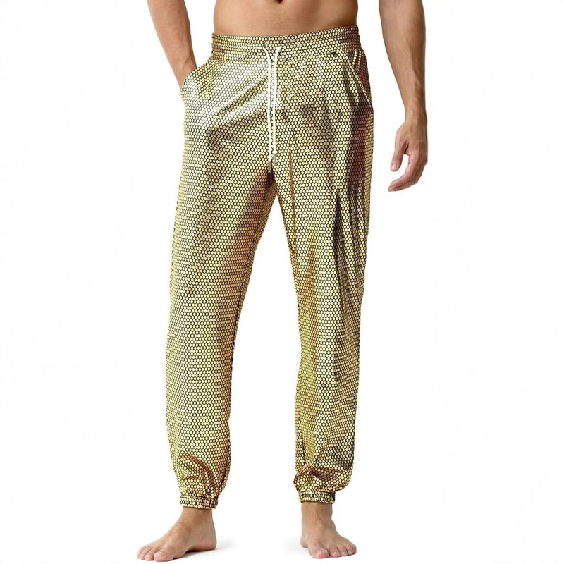 Men's Cross-Border Nightclub Disco Pants Breathable Sequin Pants 70/80S Party Shiny Breathable Jogging Pants